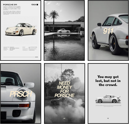 Set of 6 Car Posters Wall Art, Car Posters Vintage Car Print Car Poster, Old Car Poster, Minimal Car (Car 01 Unframed, 8X12X6)